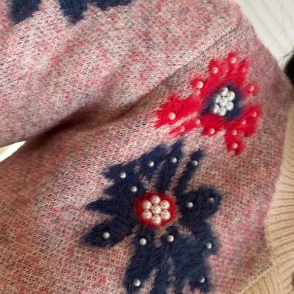 Nicole Miller cardigan sweater pearl floral topper jacket Spring small - Picture 7 of 8